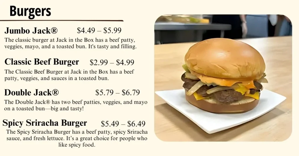 Jack In The Box Drive thru Burgers Menu