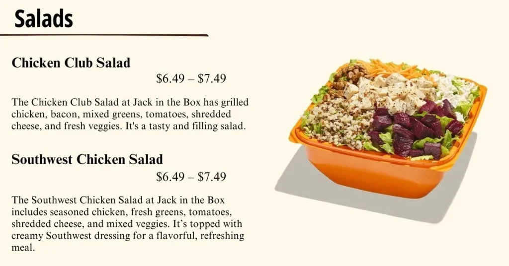 Jack In The Box Drive thru Salads Menu